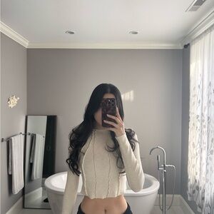 Urban Outfiters Cream Long Sleeve Women's Crop Top